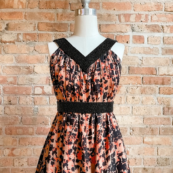 Abstract Print Dress with Beaded Detail - Picture 13 of 16